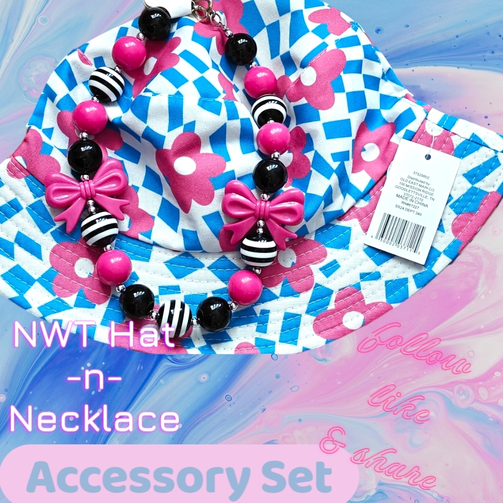 Floral Kids Hat and Necklace Set